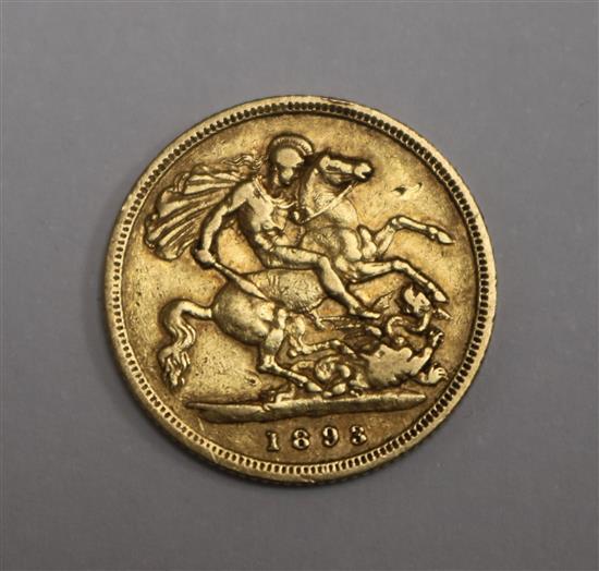A Victoria 1893 gold half sovereign.